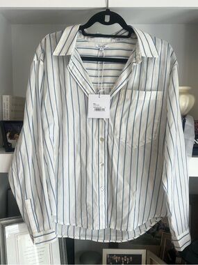 pistola Cream Button-Down Shirt with Blue Stripes